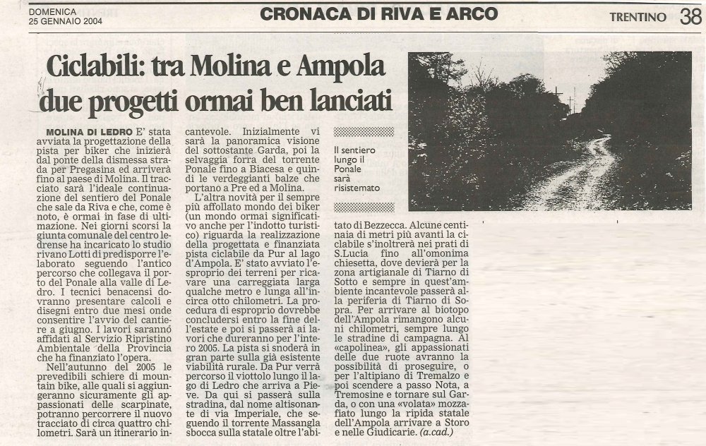 Ciclabili: Tra Molina e Ampola due progetti ormai ben lanciati