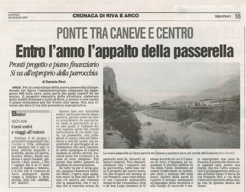 Entro l'anno l'appalto della passerella
