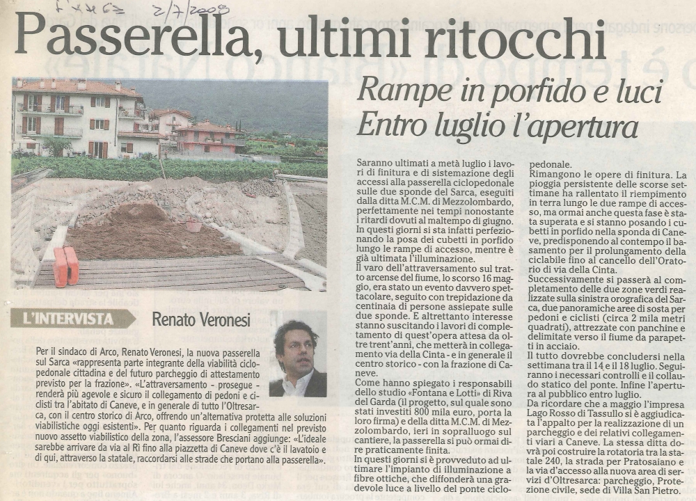 Arco, passerella sul Sarca, ultimi ritocchi
