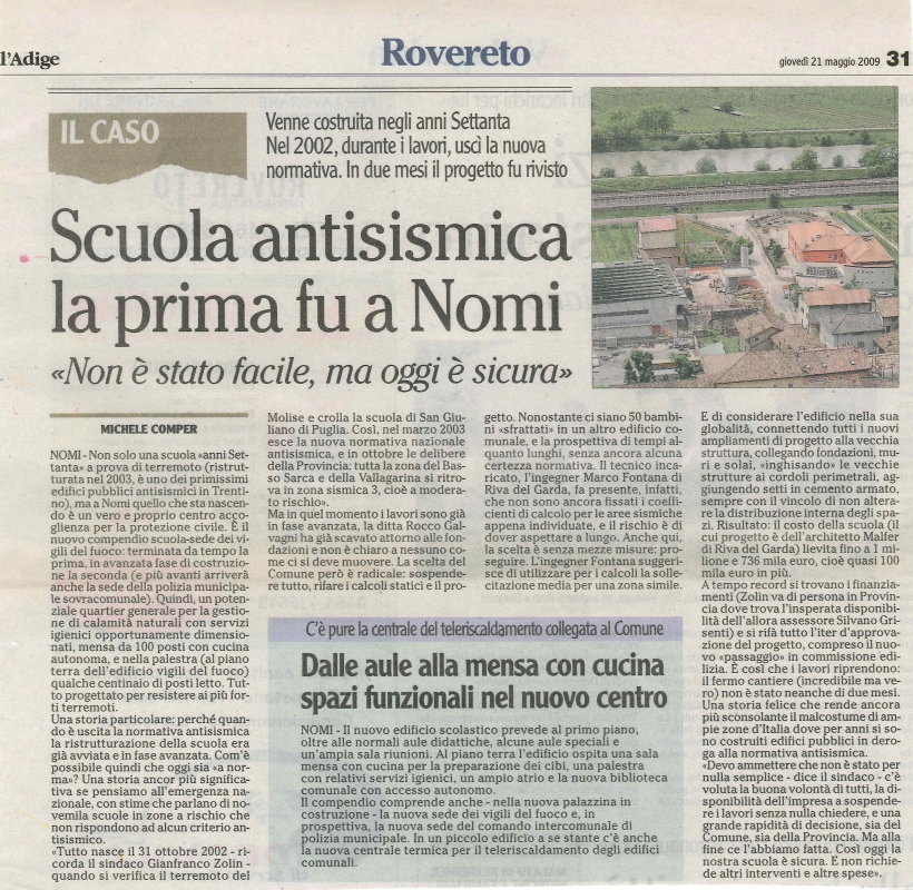 Scuola antisismica la prima fu a Nomi