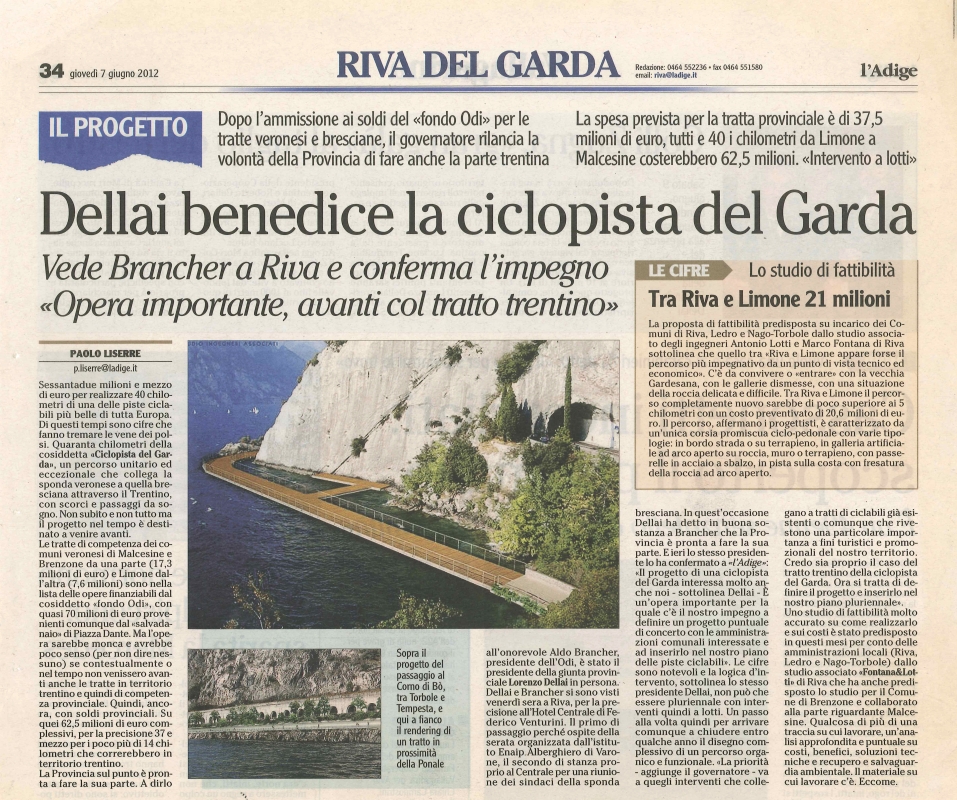 Dellai benedice la ciclopista del Garda