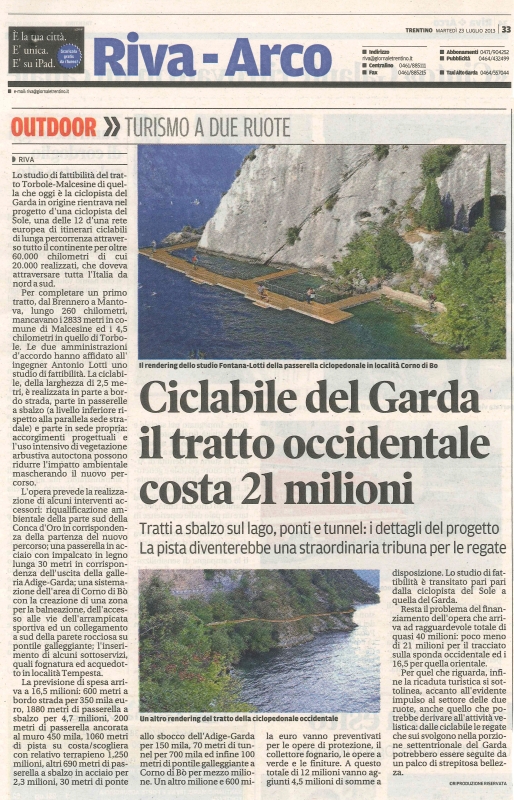 Ciclabile del Garda il tratto occidentale costa 21 milioni
