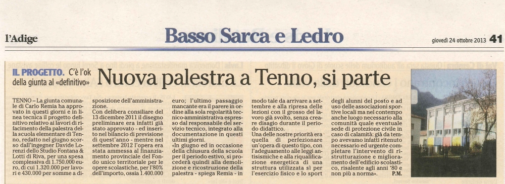 Nuova palestra a Tenno, si parte
