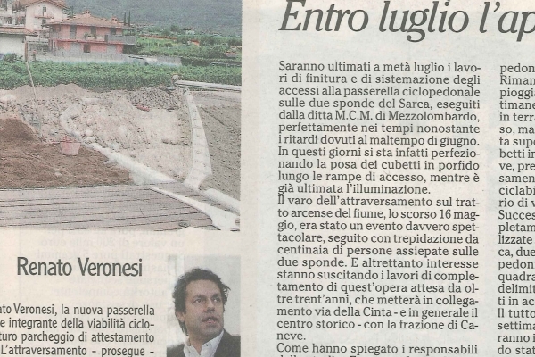 Arco, passerella sul Sarca, ultimi ritocchi