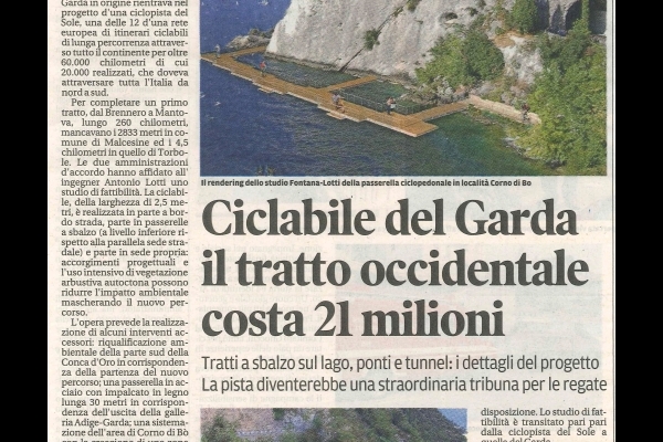 Ciclabile del Garda il tratto occidentale costa 21 milioni