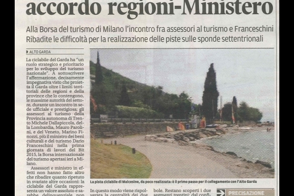 Rete ciclabile del Garda accordo regioni-Ministero